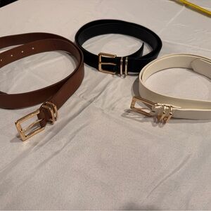 Classic Women's Gold-Buckle Belt - Black, Brown, White